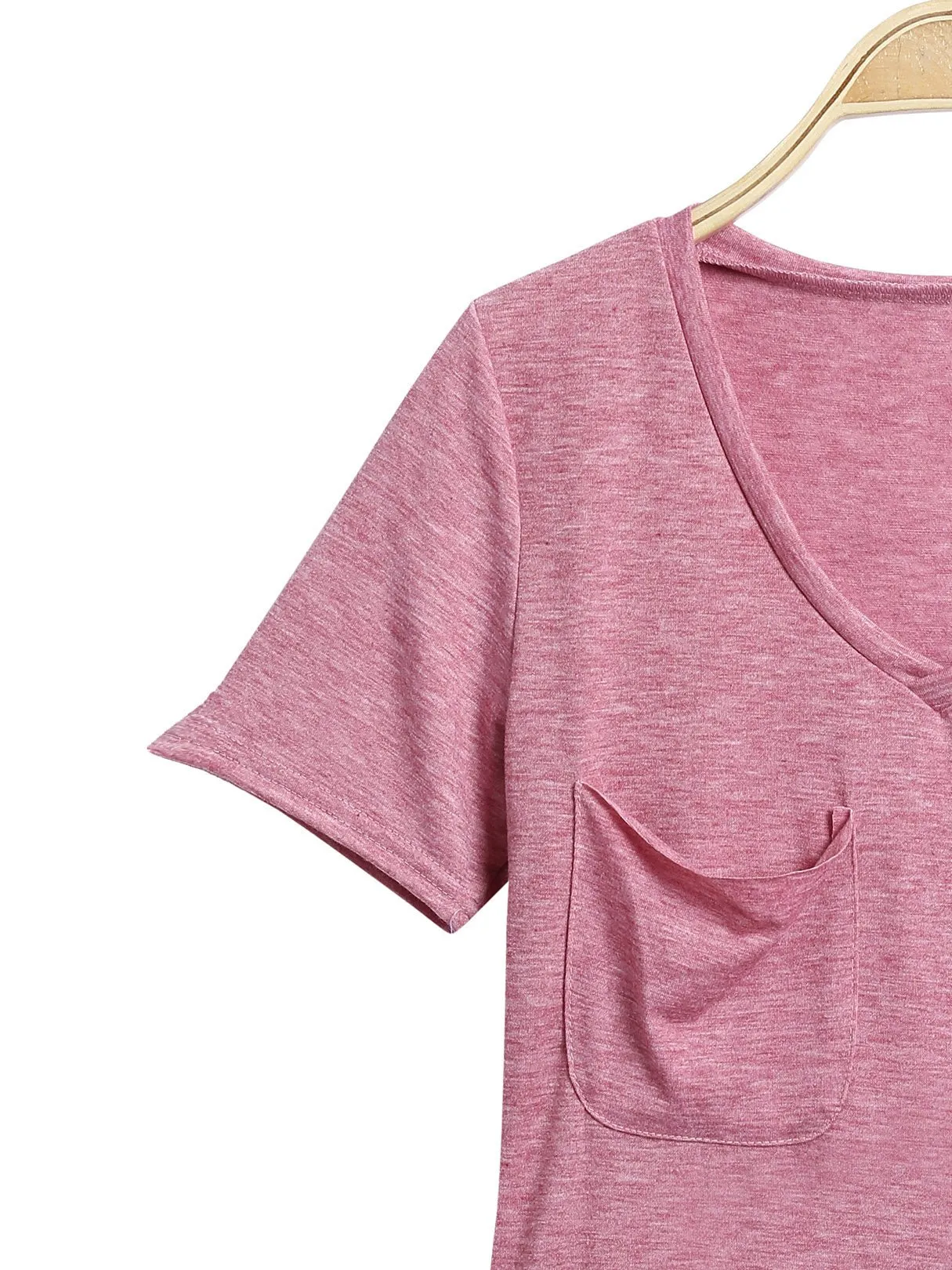 OEM ODM V-Neck Pink Casual Style Front Pocket T-Shirts