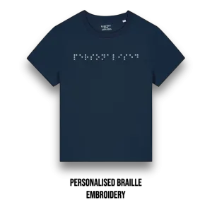 Personalised Braille Lyric Centre Chest Embroidered premium organic kids 'Mini Creator' t-shirt - convert lyrics to braille, choose your own thread colour