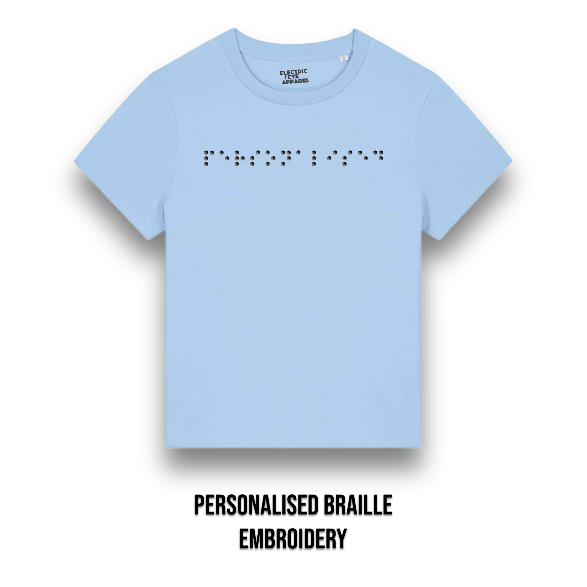 Personalised Braille Lyric Centre Chest Embroidered premium organic kids 'Mini Creator' t-shirt - convert lyrics to braille, choose your own thread colour