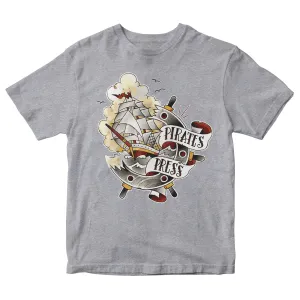 Pirates Press - Full Color Tattoo Ship - Grey - T-Shirt