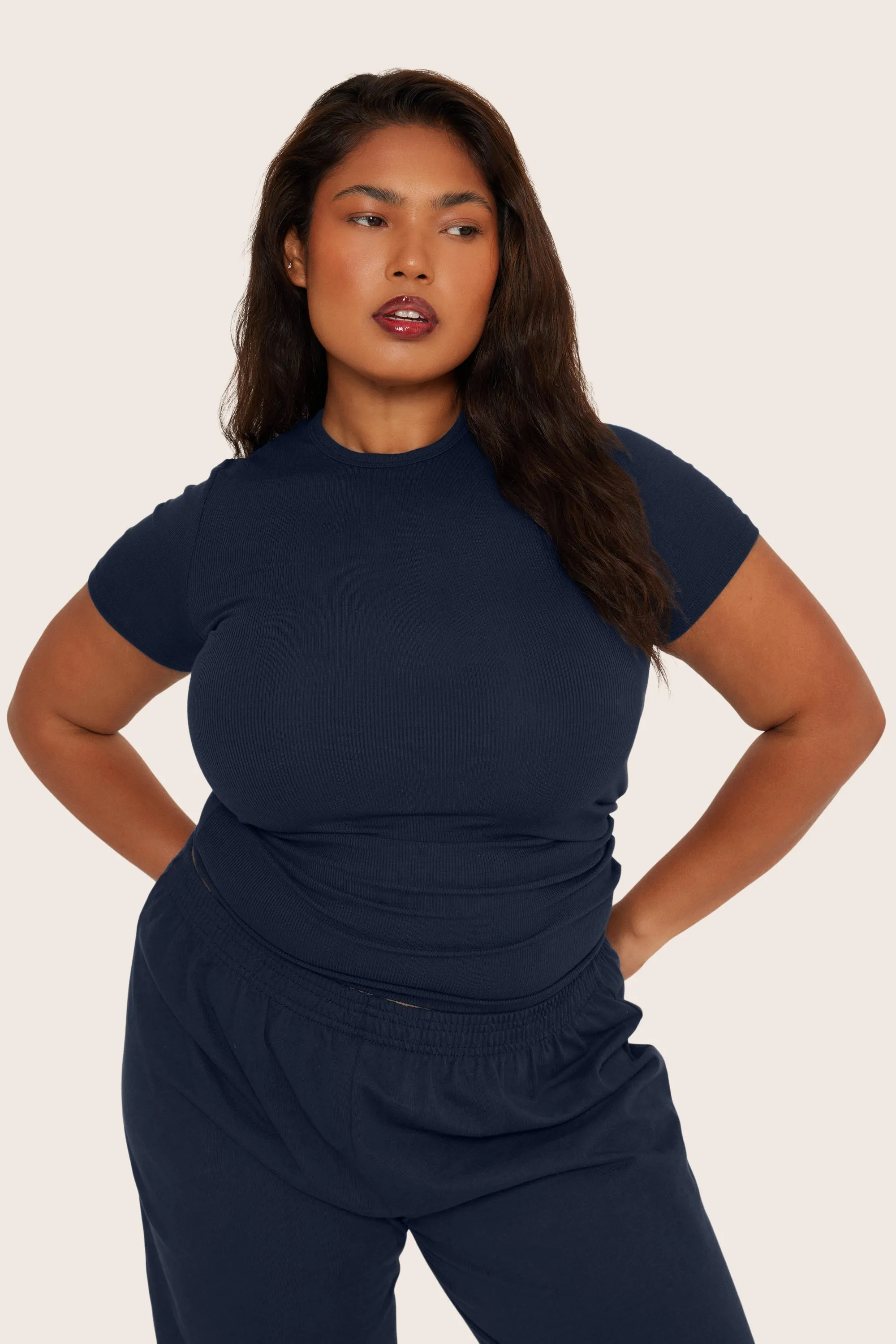 RIBBED MODAL BODY TEE - OXFORD
