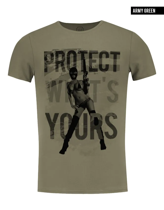 Sexy Gangster Girl Men's T-shirt "Protect What's Yours"/ Color Option / MD626