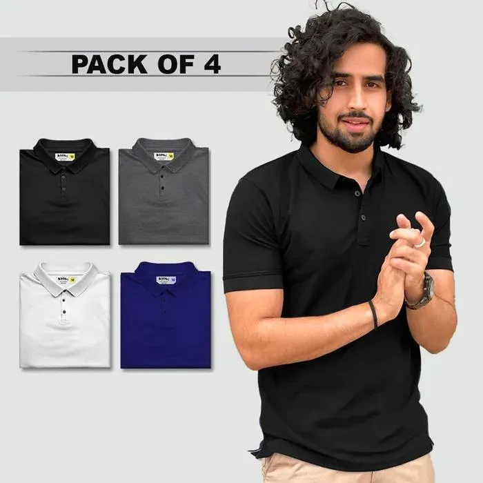 Solid Half-Sleeves Polo T-Shirt for Men (Pack Of 4)