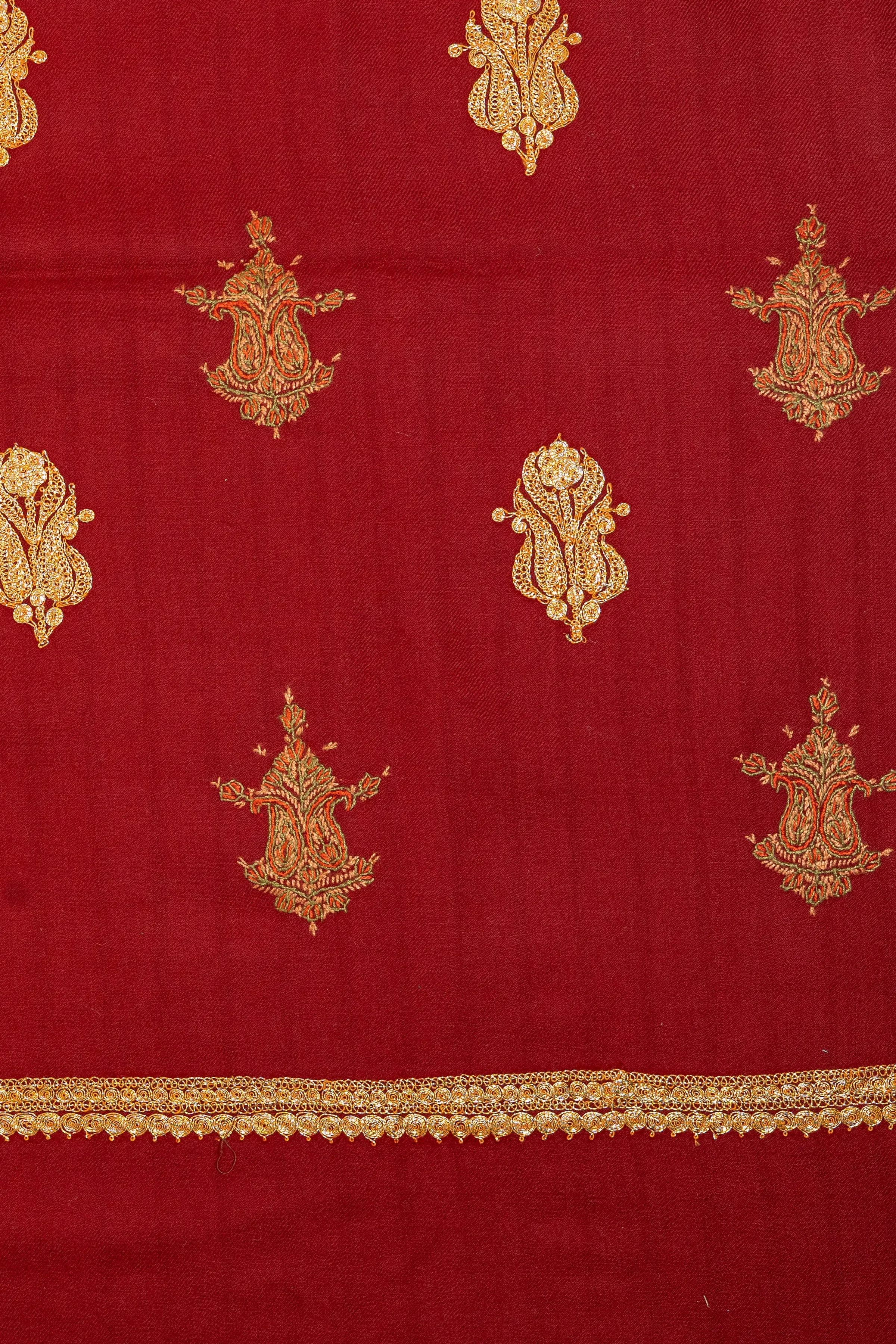 The Kashmiri Czarina: Tilla and Sozni Embroidered Shawl in Maroon