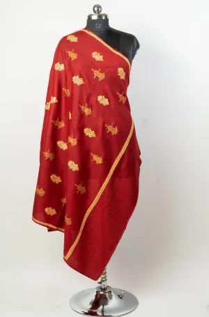 The Kashmiri Czarina: Tilla and Sozni Embroidered Shawl in Maroon