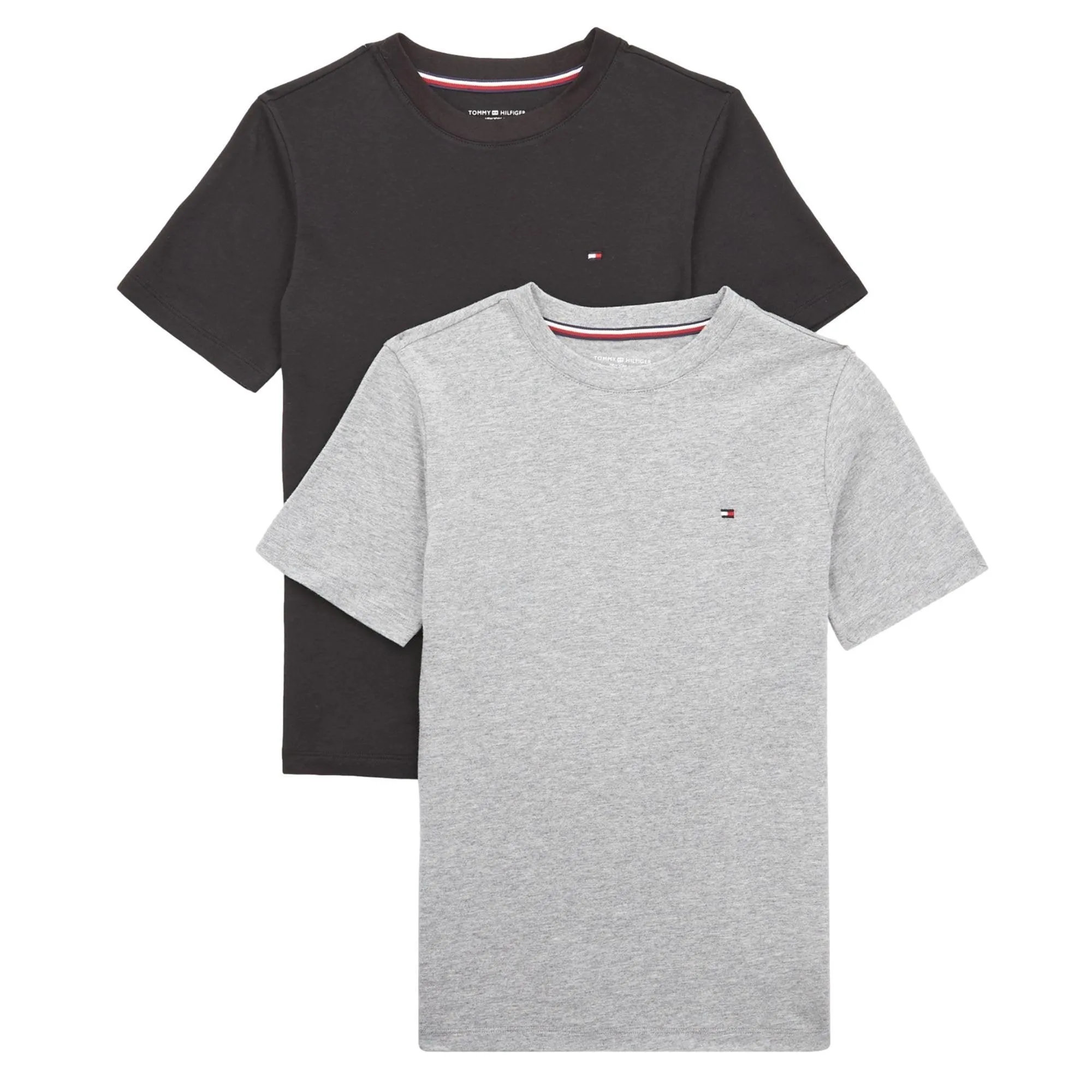 Tommy Hilfiger Boys 2 Pack Organic Cotton Short Sleeve T-Shirts- Medium Grey Heather/Black