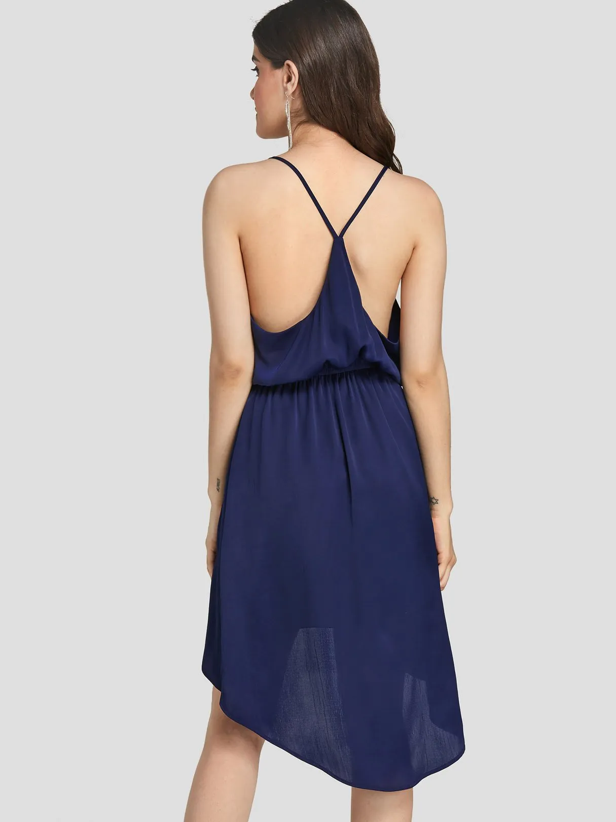 Wholesale Navy V-Neck Sleeveless Plain Backless Spaghetti Strap Dress