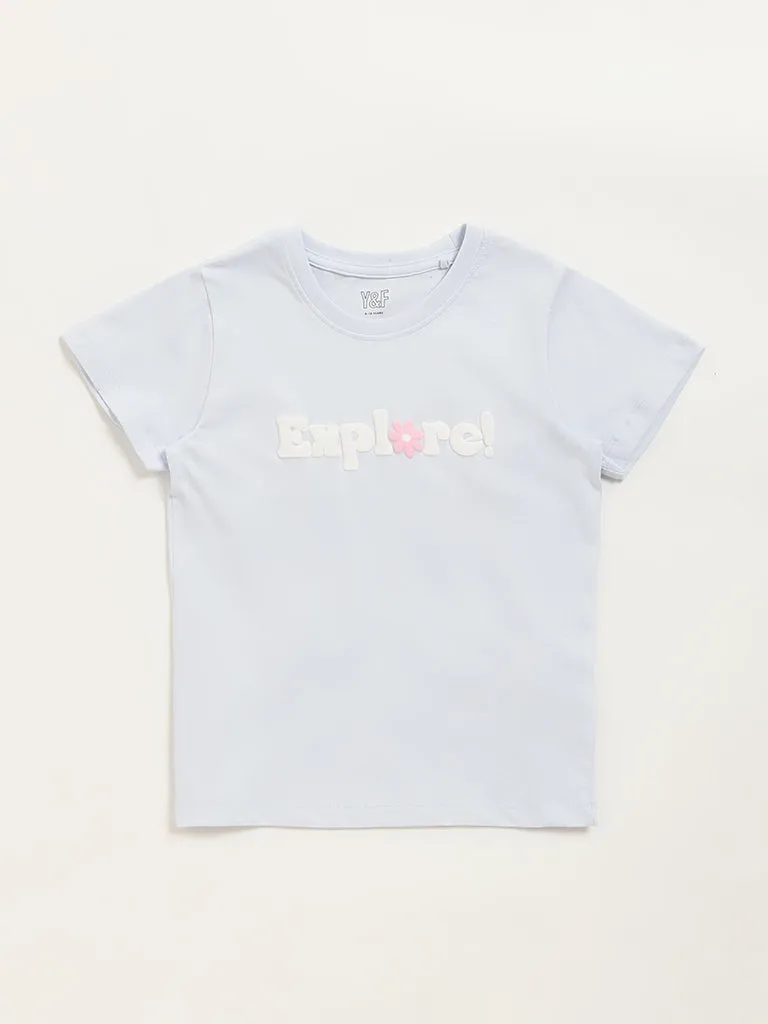 Y&F Kids Light Blue Text Design T-Shirt