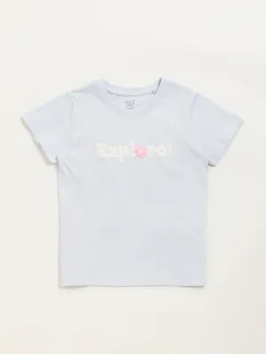 Y&F Kids Light Blue Text Design T-Shirt